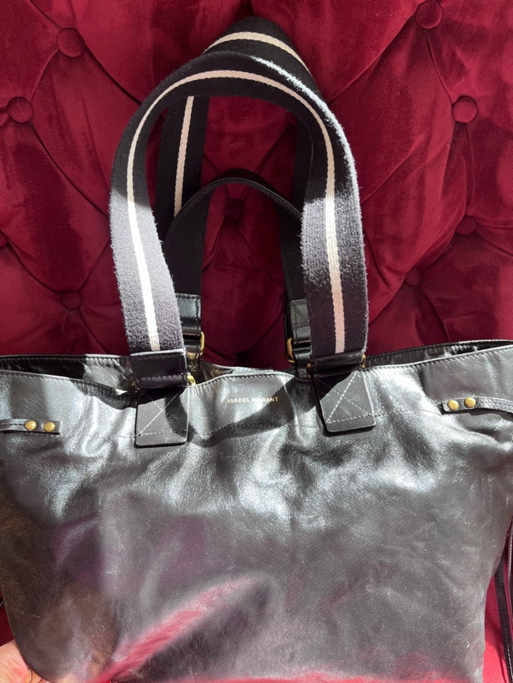 Isabel Marant Wardy Tote—Double-Handle Black Leather with Gold Zipper - Picture 4 of 16